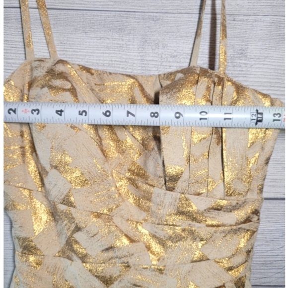 Alberto Makali Women's Cocktail Dress Size 4 Metallic Gold Sash Spaghetti Straps - Picture 11 of 15